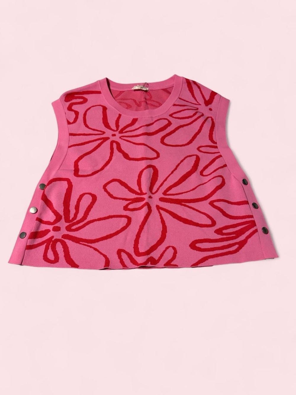 entro Pink Floral-Print Knit Tank with Red Accents